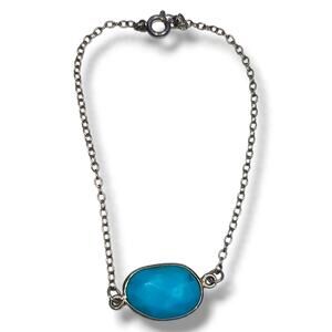 Dainty Sterling Silver 925 Single Turquoise Stone‎ Bracelet 7.5"